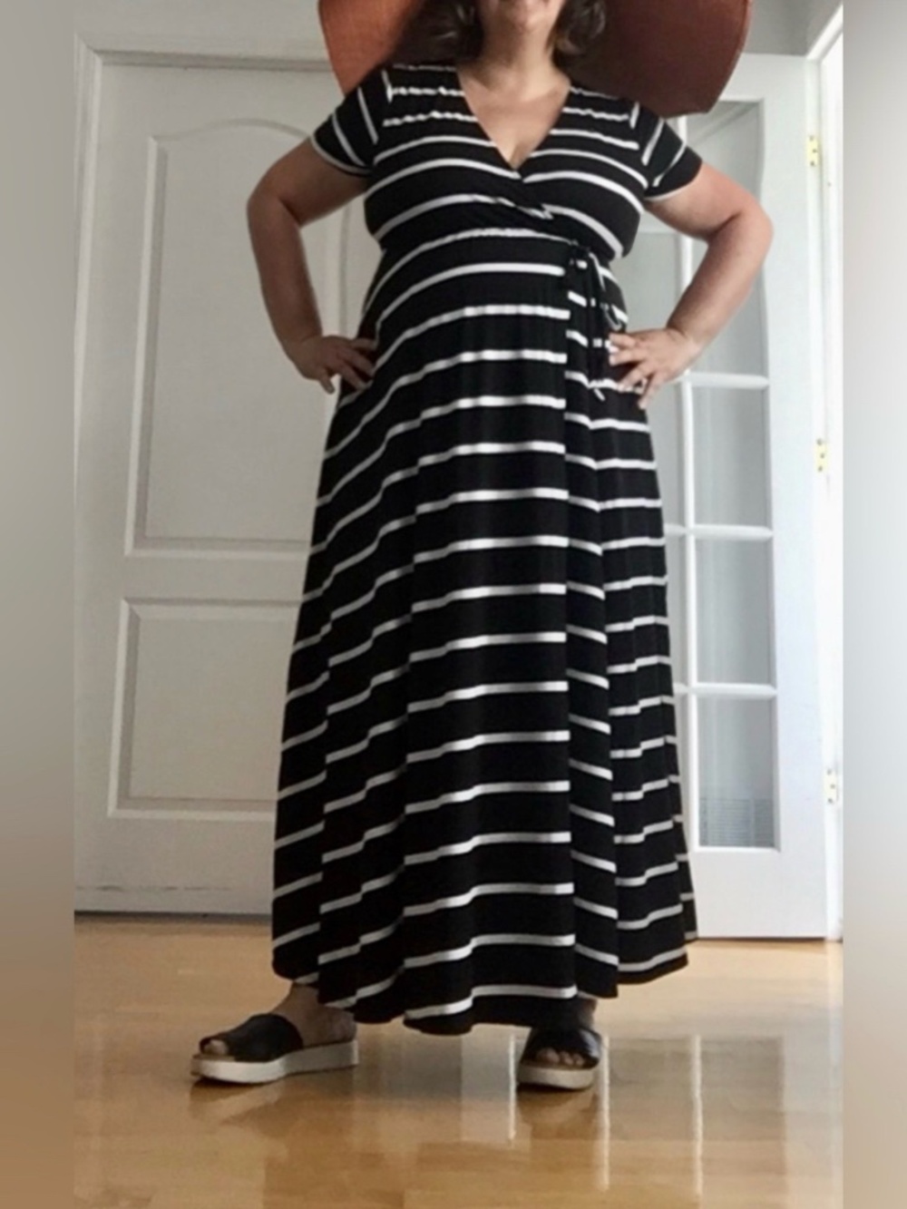 Torrid Black and White Striped Maxi Wrap Dress